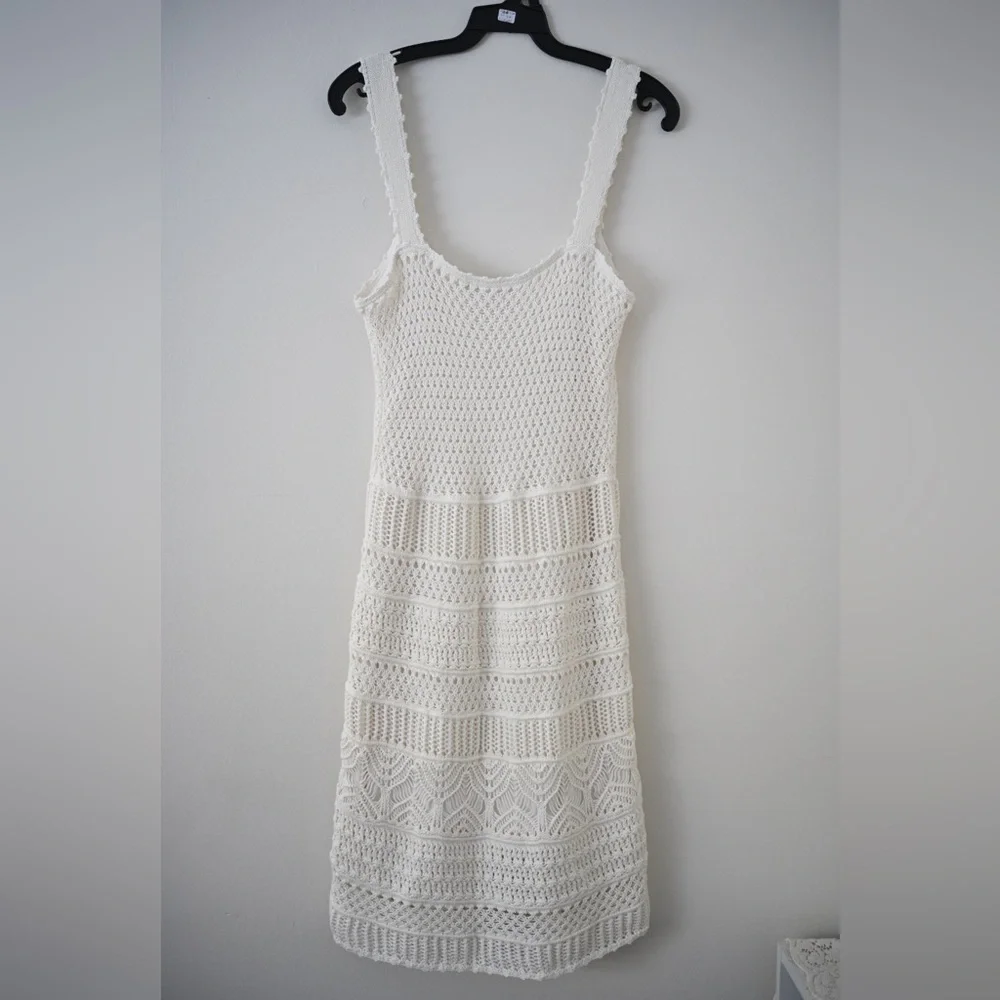 Abercrombie & Fitch Cream Crochet Knit Dress Boho Midi Size M (Tall) Fairy - Picture 4 of 15